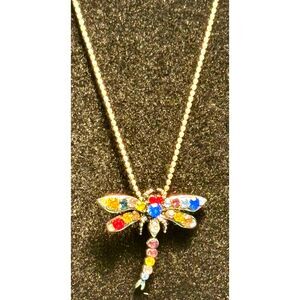 Rainbow Crystal Dragonfly Necklace Multicolor Rhinestone Pendant Nature Gift